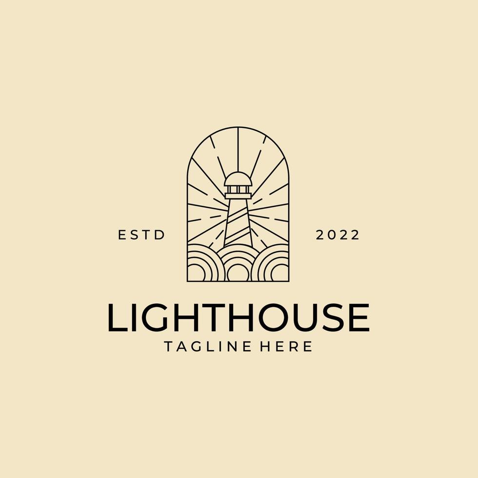 lighthouse line art badge logo illustration template design vector