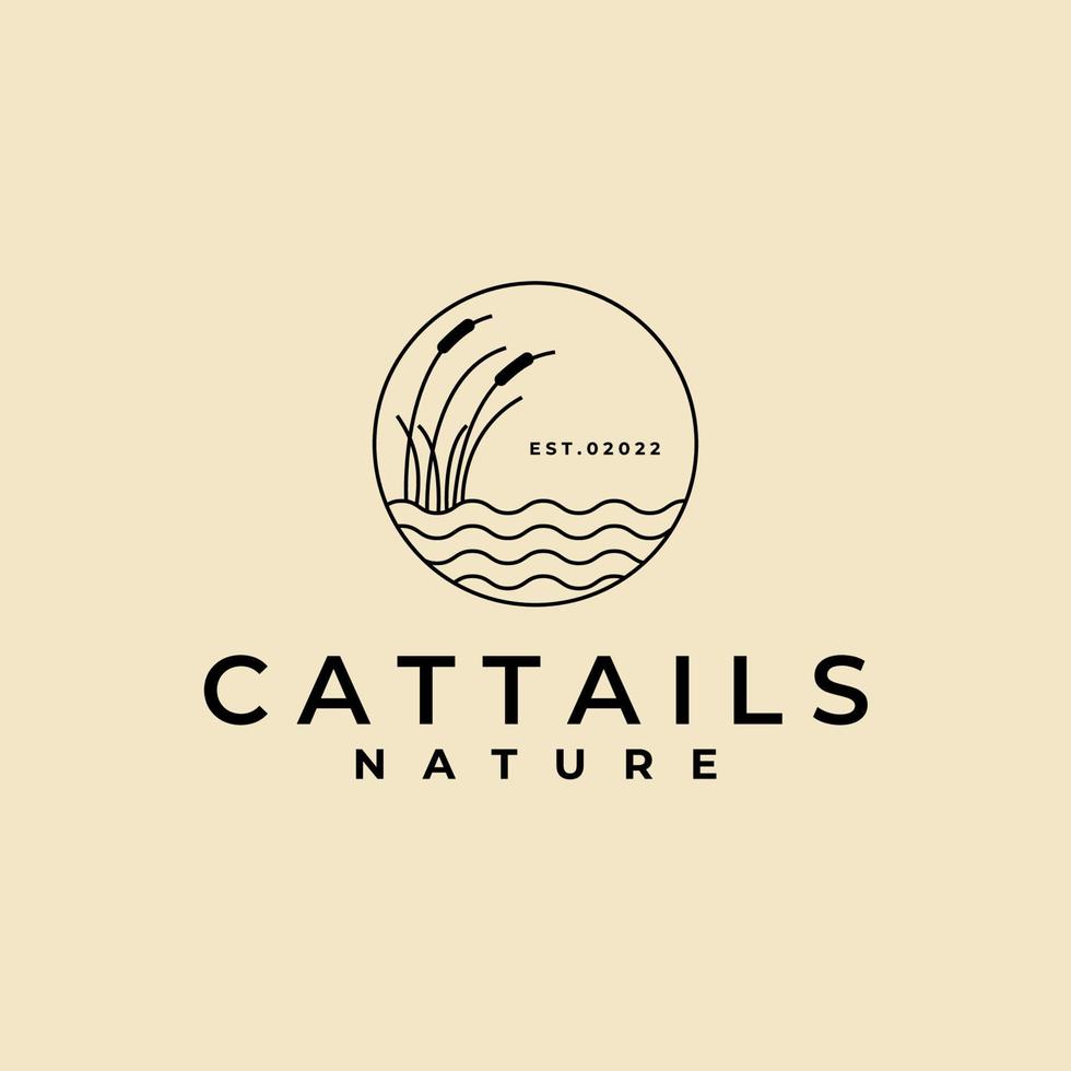 cattail grass badge logo line art  vector illustration design