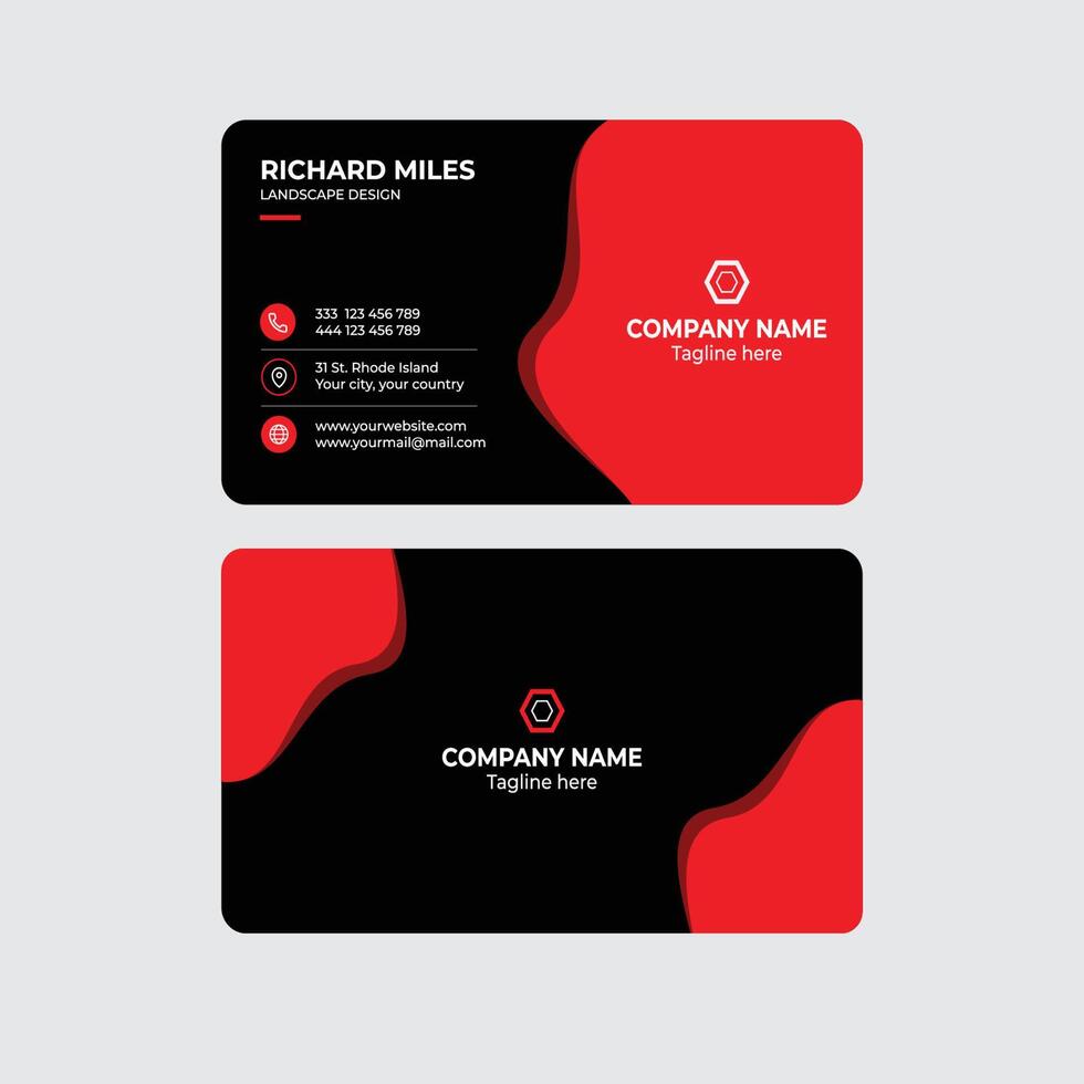 Red and black business card template design vector