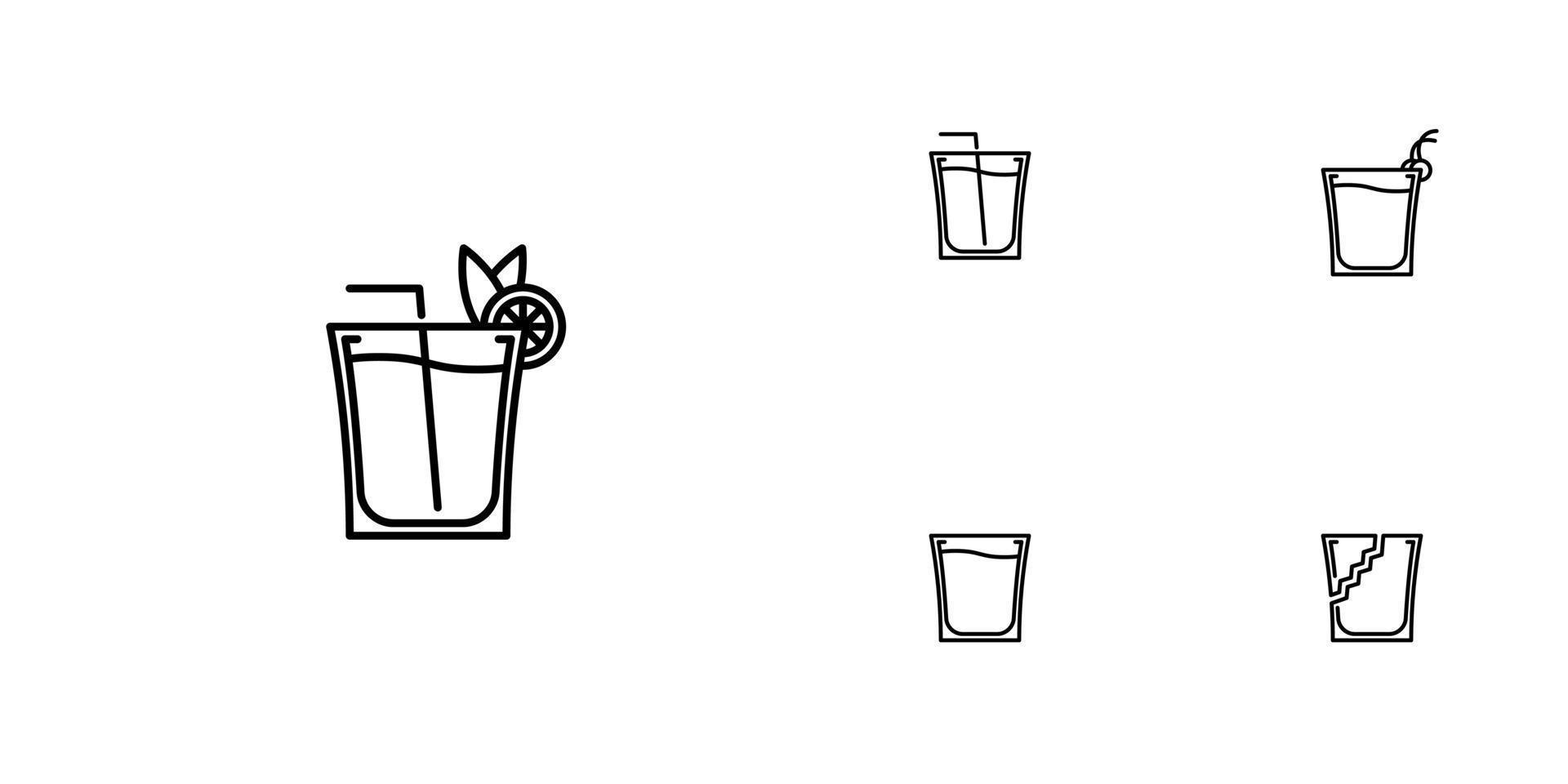 five sets of shot glass line icons. with a straw, lemon and cherry. simple, line, silhouette and clean style. black and white. suitable for symbols, signs, icons or logos vector