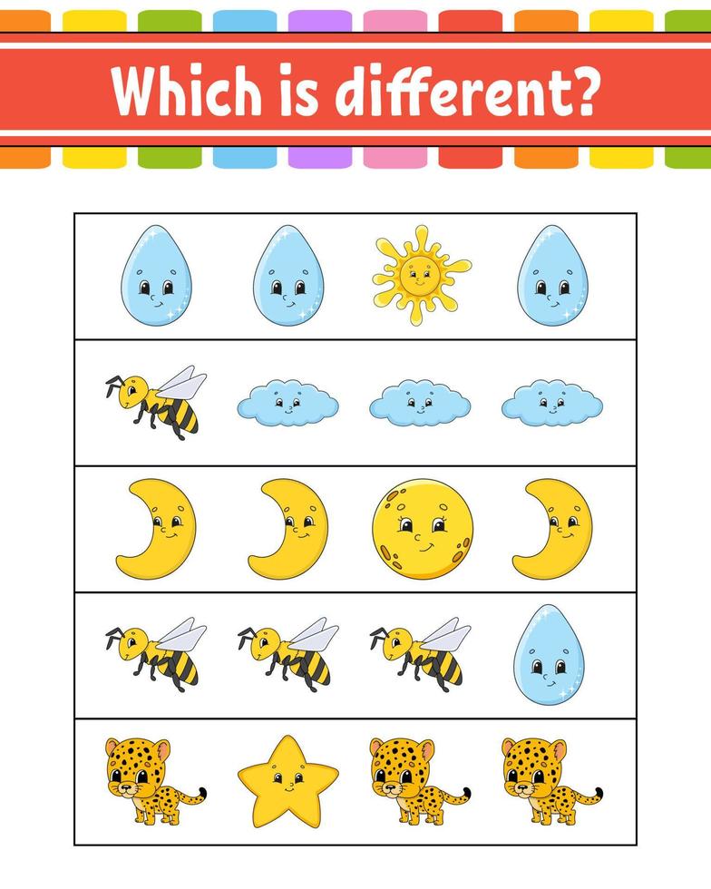 Which is different. Educational activity worksheet for kids and toddlers. Game for children. Vector illustration.