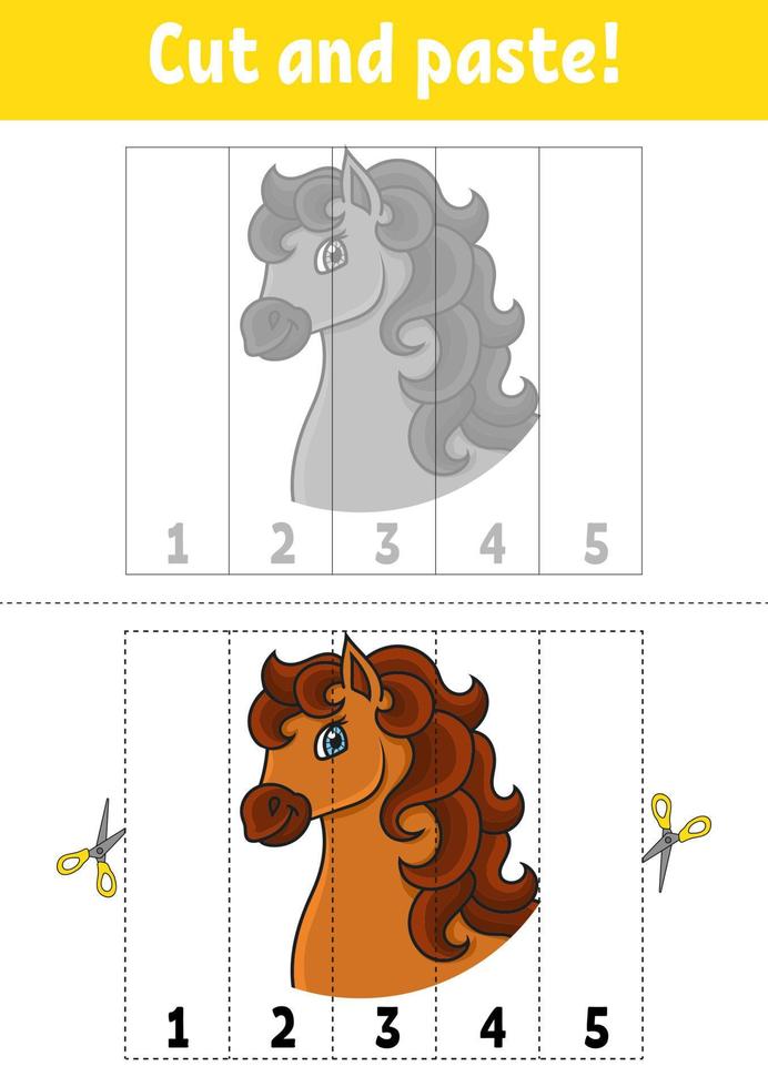 Learning numbers 1-5. Horse animal. Cut and glue. Coon character. Education  developing worksheet. Game for kids. Activity page. Color isolated vector  illustration. 12625728 Vector Art at Vecteezy