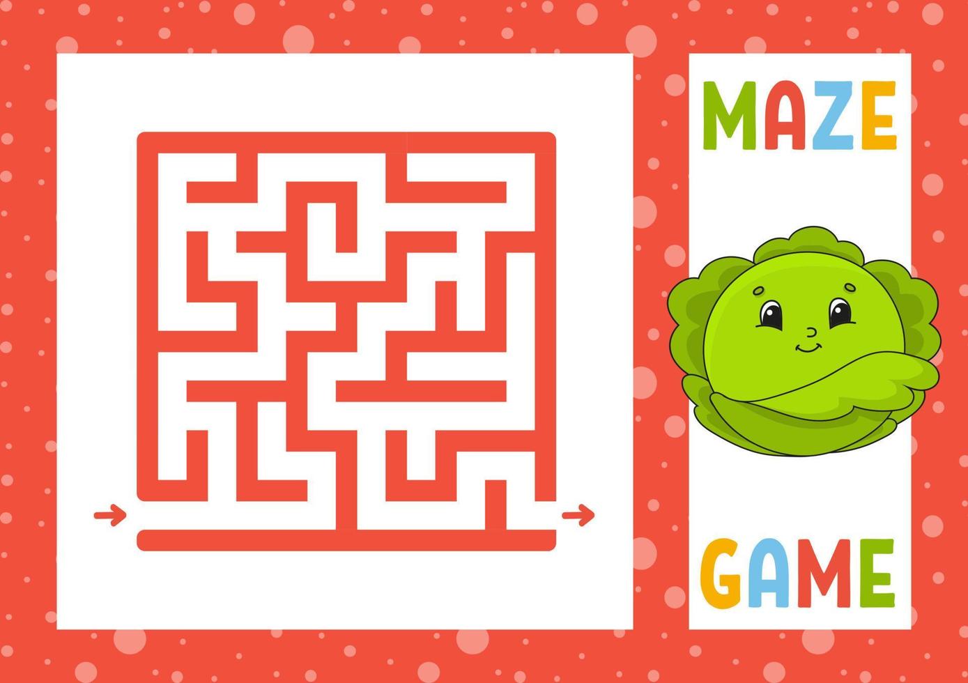 Square maze. Game for kids. Puzzle for children. Happy character. Labyrinth conundrum. Find the right path. Vector illustration.