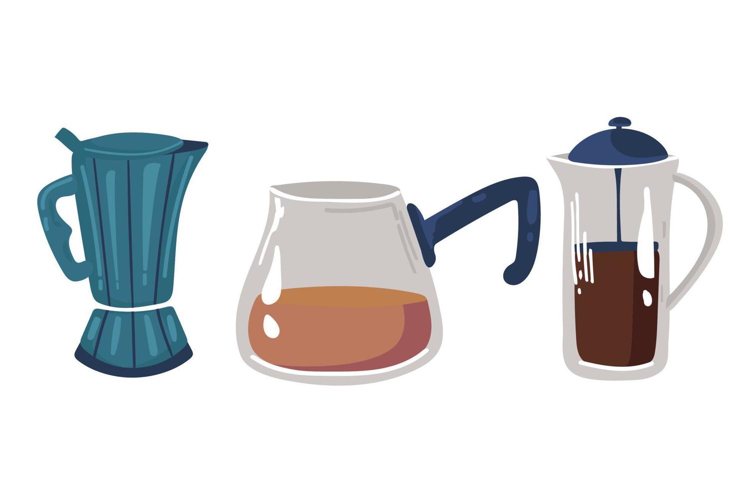 set of icons in flat style. Stylish coffee set of icons. Coffee, coffee drinks, coffee pots, and other vector