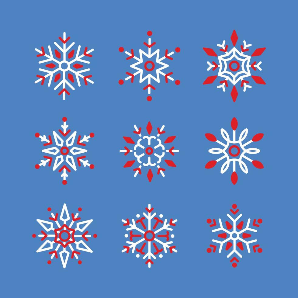 copo de nieve conjunto de invierno de blanco y rojo. conjunto de copos de nieve vectoriales, buen elemento para la pancarta navideña, tarjetas, colección de elementos navideños de año nuevo vector