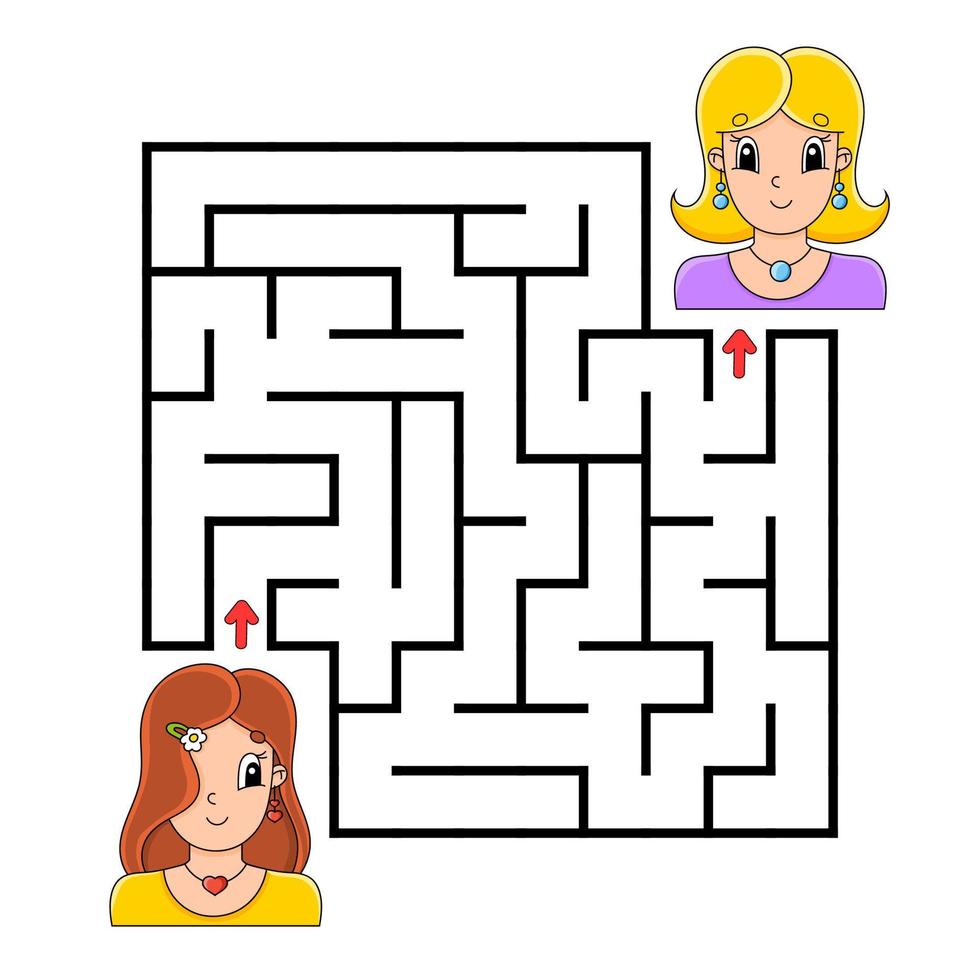 Square maze. Game for kids. Puzzle for children. Labyrinth conundrum. Color vector illustration. Isolated vector illustration. cartoon character.