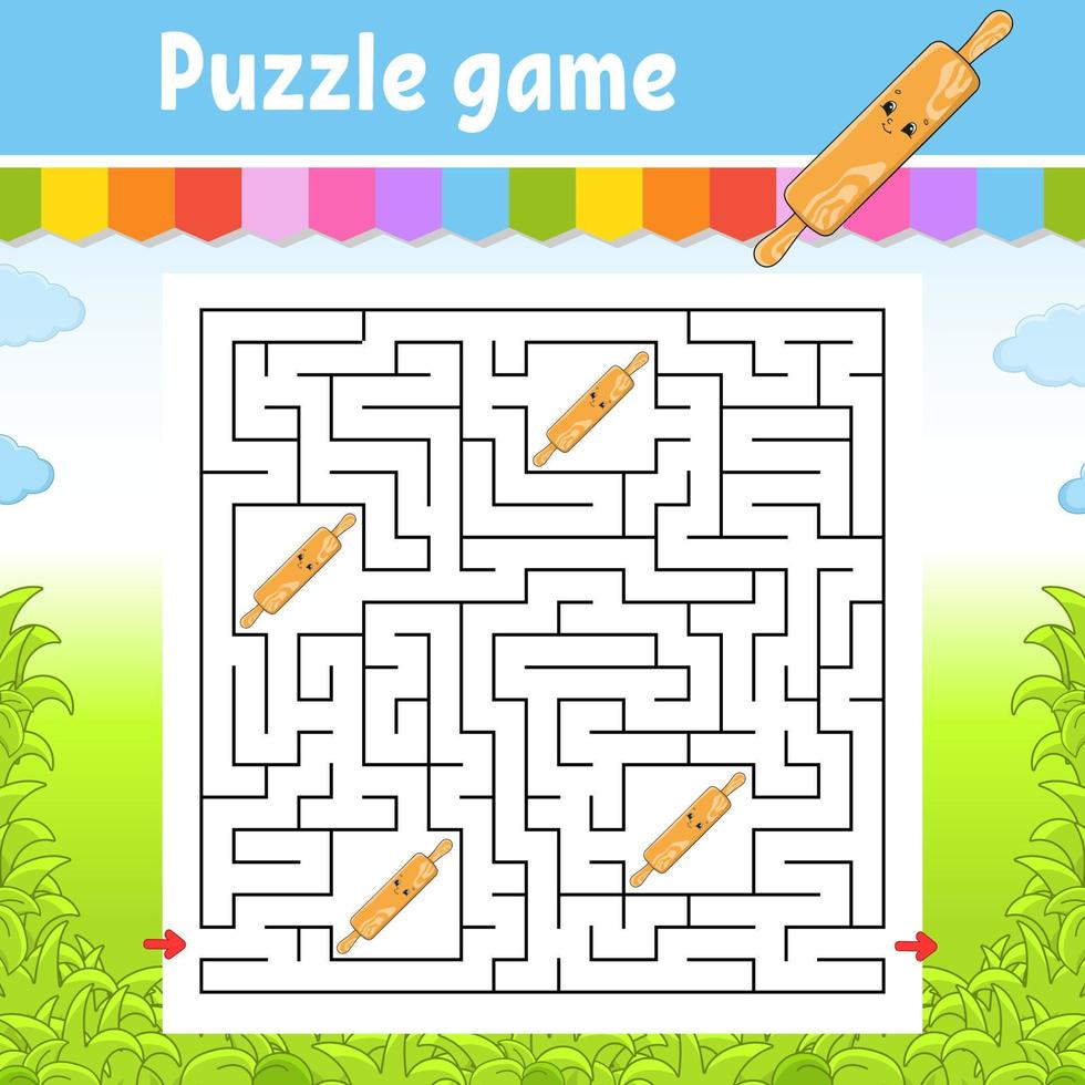 Square maze. Game for kids. Puzzle for children. Labyrinth conundrum. Color vector illustration. Find the right path. Isolated vector illustration. cartoon character.