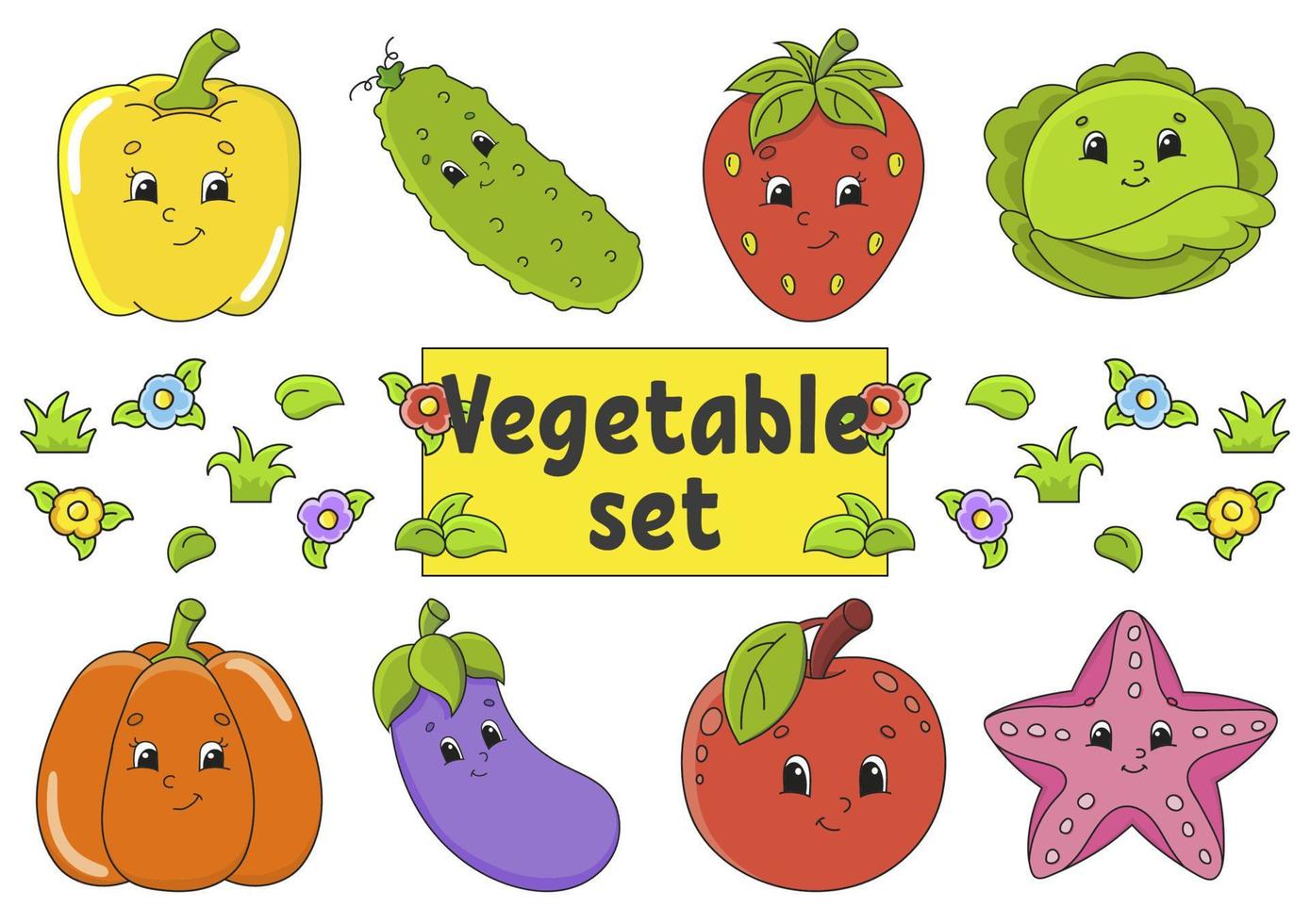 Set of stickers with cute cartoon characters. Hand drawn. Colorful pack. Vector illustration. Patch badges collection for kids. For daily planner, organizer, diary.
