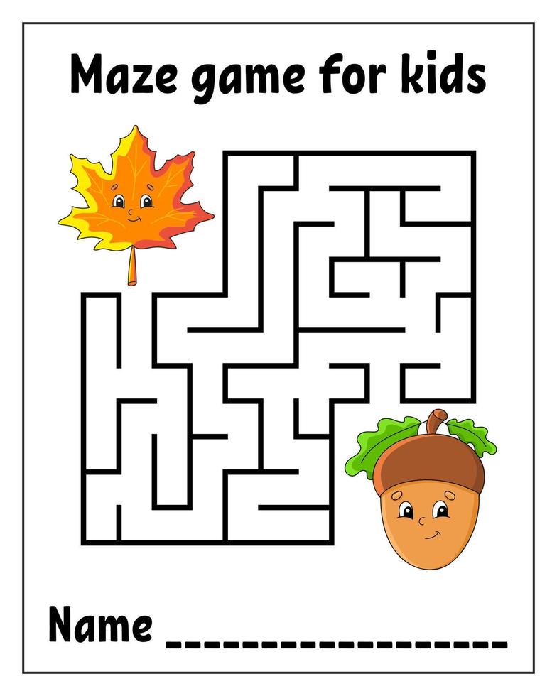 Square maze. Game for kids. Puzzle for children. Labyrinth conundrum. cartoon character. Isolated on white background. Vector illustration.