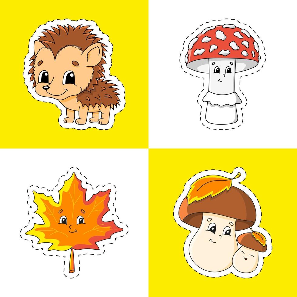Sticker with contour. cartoon character. Colorful vector illustration. Isolated on color background. Template for your design. Autumn theme.