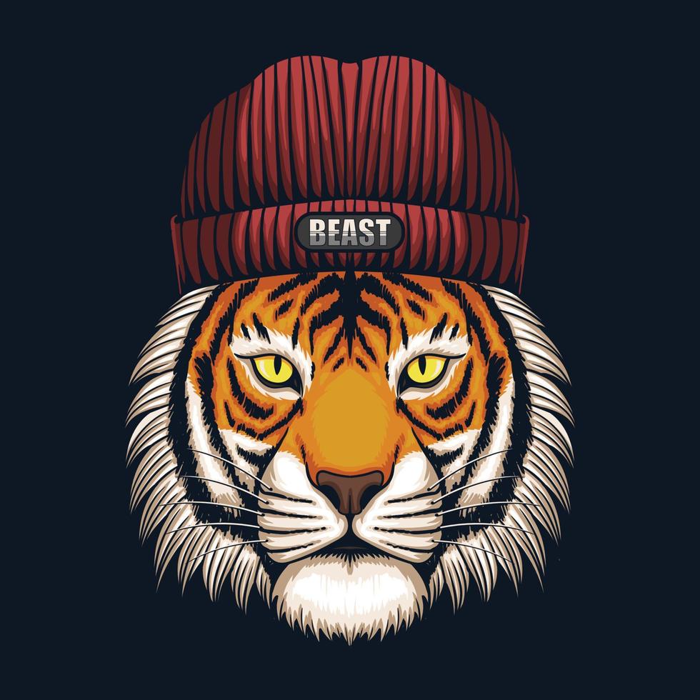 cabeza de tigre con sombrero de beanie ilustración vectorial vector