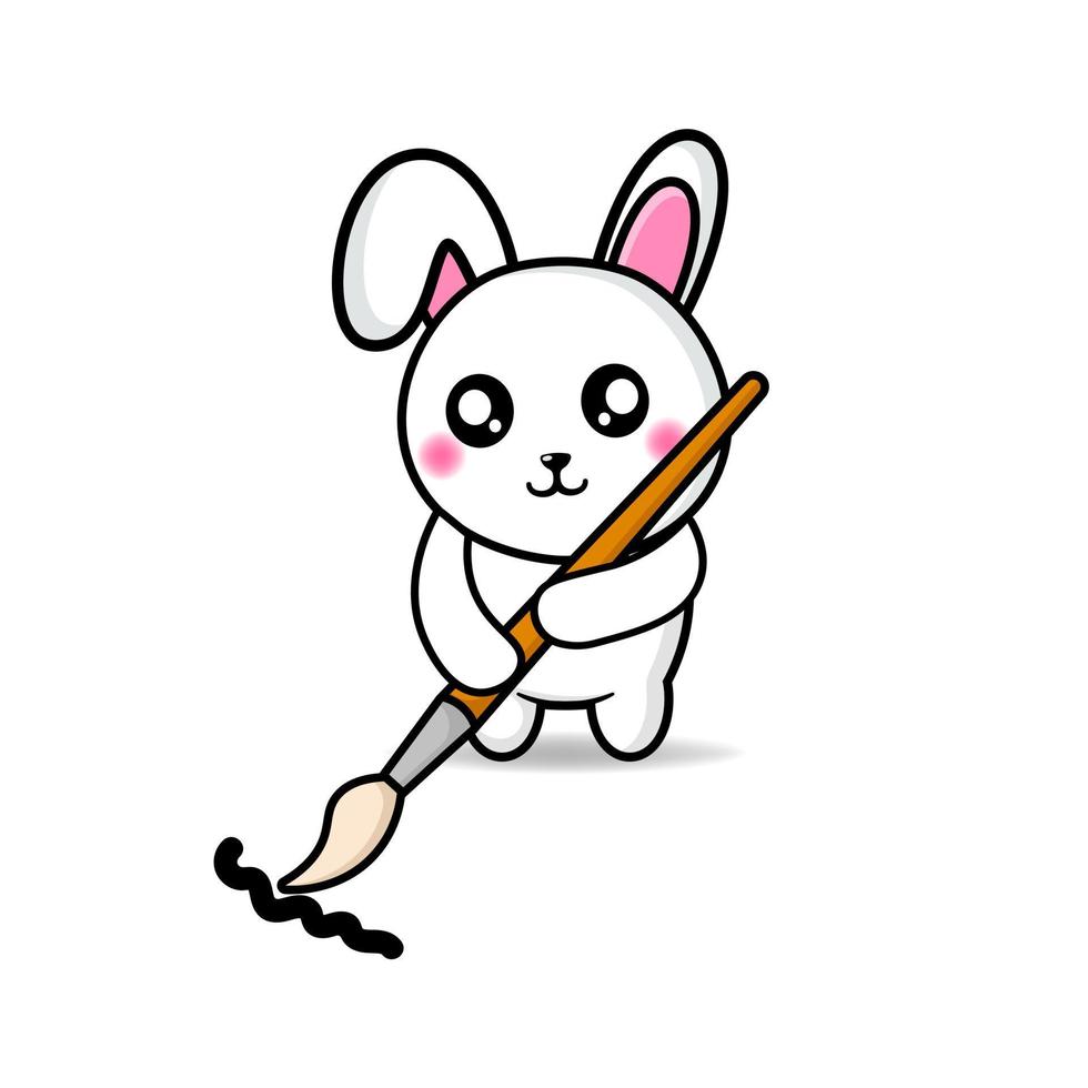 cute bunny holding a painting brush design mascot kawaii vector