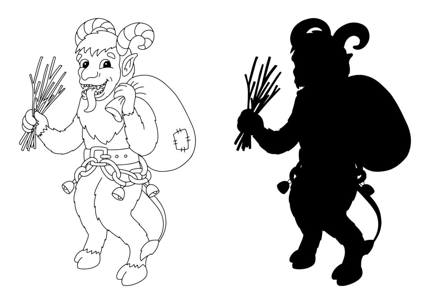 Christmas Krampus. Coloring book page for kids. Cartoon style character. Vector illustration isolated on white background.