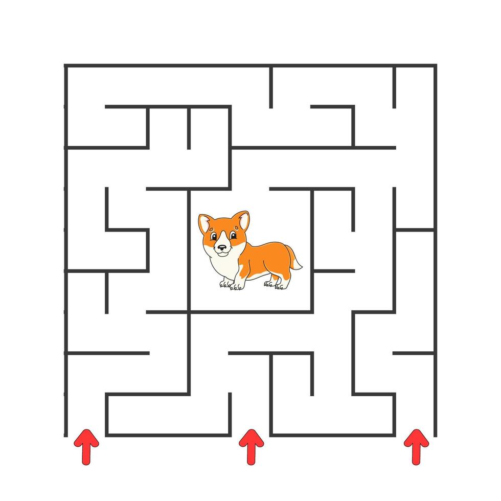 Square maze. Game for kids. Puzzle for children. cartoon character. Labyrinth conundrum. Find the right path. The development of logical and spatial thinking. Vector illustration.