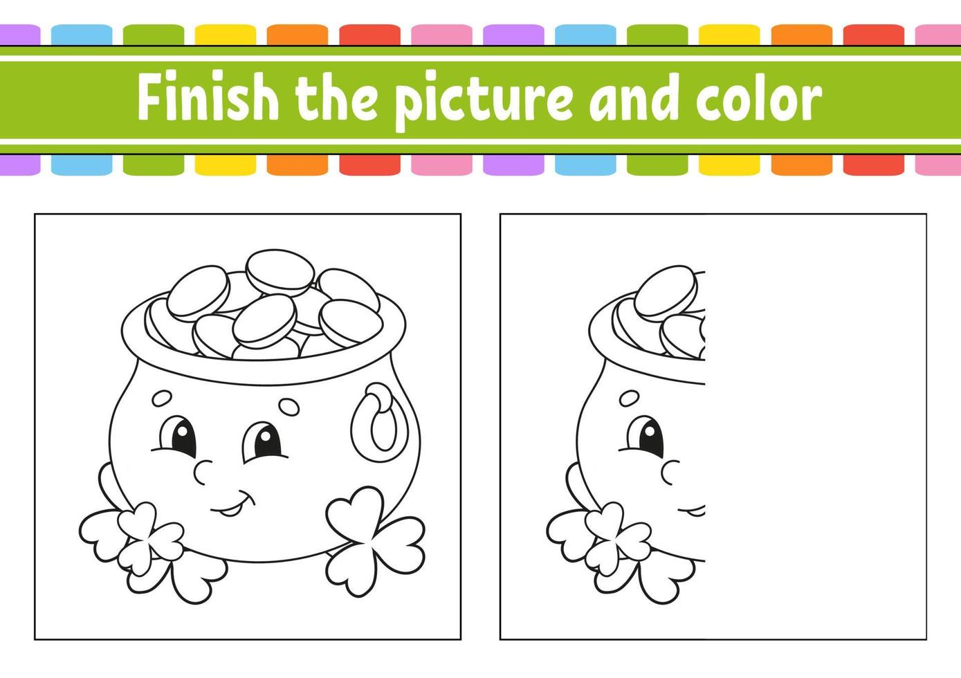 Finish the picture and color. cartoon character isolated on white background. For kids education. Activity worksheet. Vector illustration.