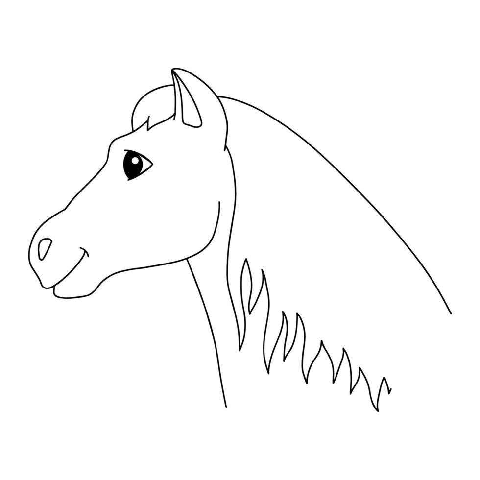 Cute horse head. Farm animal. Coloring book page for kids. Cartoon