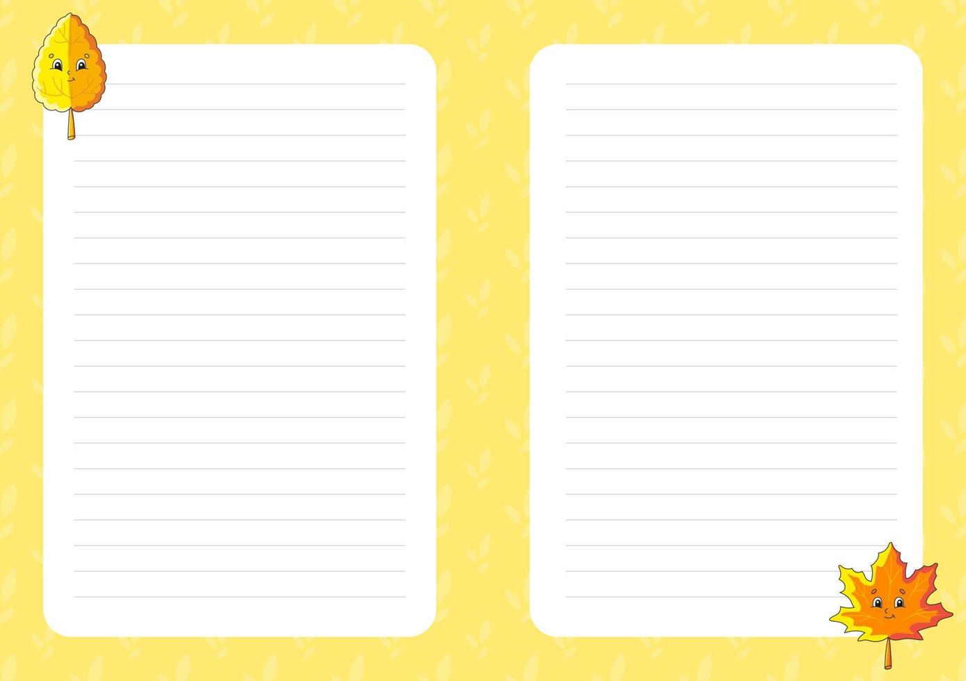 Colored sheet template for notes. Paper page for journal, notebook, diary, letters, schedule, organizer. Cute cartoon character. Lined sheet. Vector illustration.