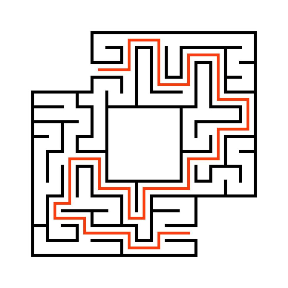 Square maze. Game for kids. Funny labyrinth. Education developing worksheet. Activity page. Puzzle for children. Riddle for preschool. Logical conundrum. Vector illustration.