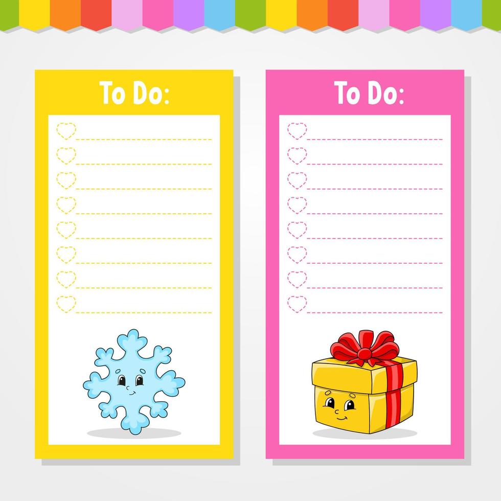 To do list for kids. Empty template. The rectangular shape. Funny character. cartoon style. For the diary, notebook, bookmark. Vector illustration.
