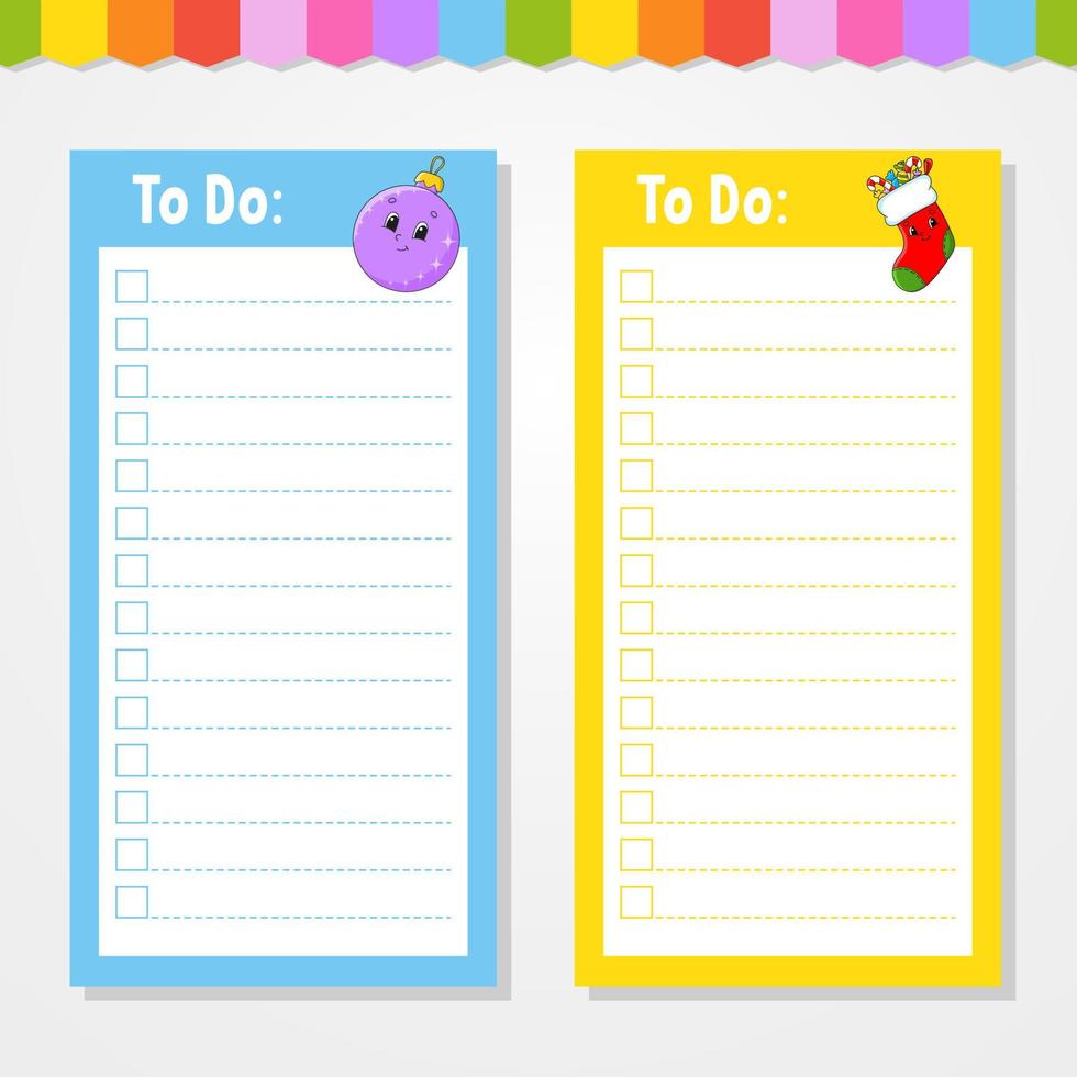 To do list for kids. Empty template. The rectangular shape. Funny character. cartoon style. For the diary, notebook, bookmark. Vector illustration.