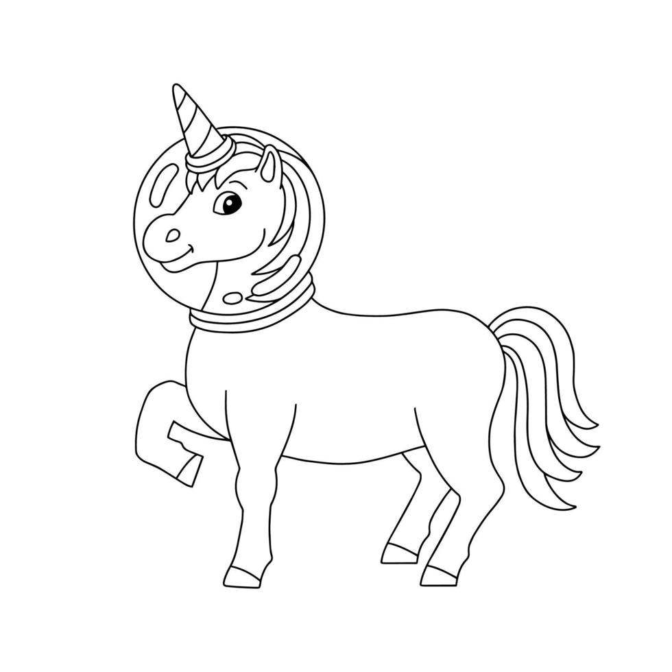 unicornio mágico de hadas. lindo caballo. página de libro para colorear para niños. personaje de estilo de dibujos animados. ilustración vectorial aislado sobre fondo blanco. vector