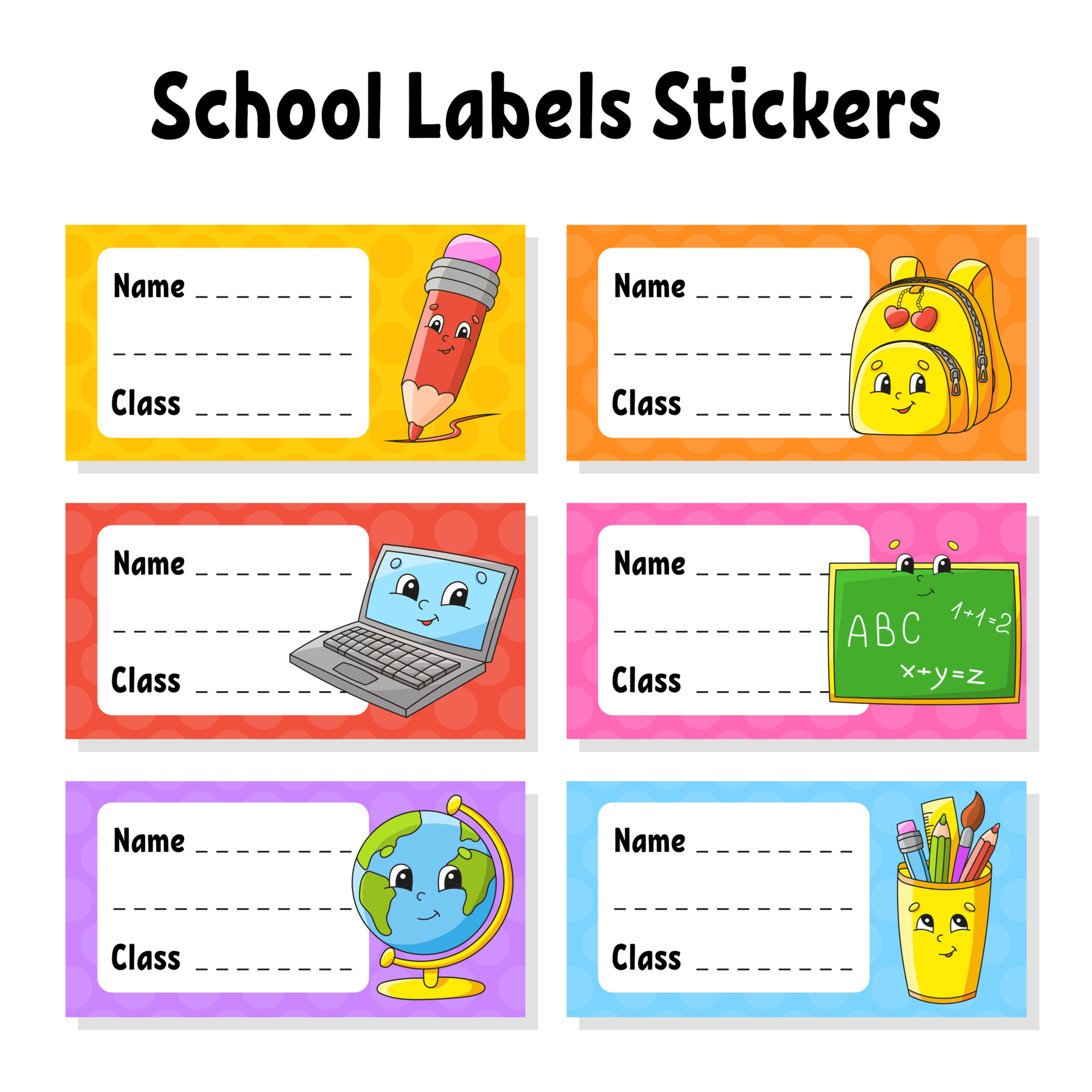 Name And Class Back To School Labels Set Stickers For Notebook Name And Class Back To School Labels Set Stickers For Notebook