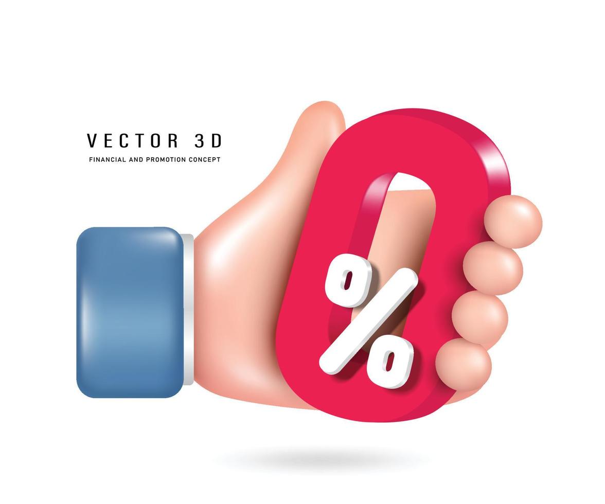 mano sujetando cero ciento texto rojo 3d vector 3d aislado sobre fondo blanco