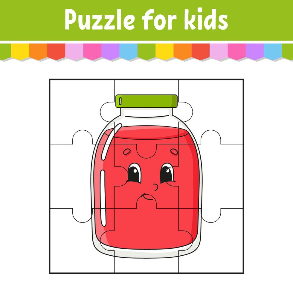 Puzzle game for kids. Jigsaw pieces. Color worksheet. Activity page. Isolated vector illustration. cartoon style.