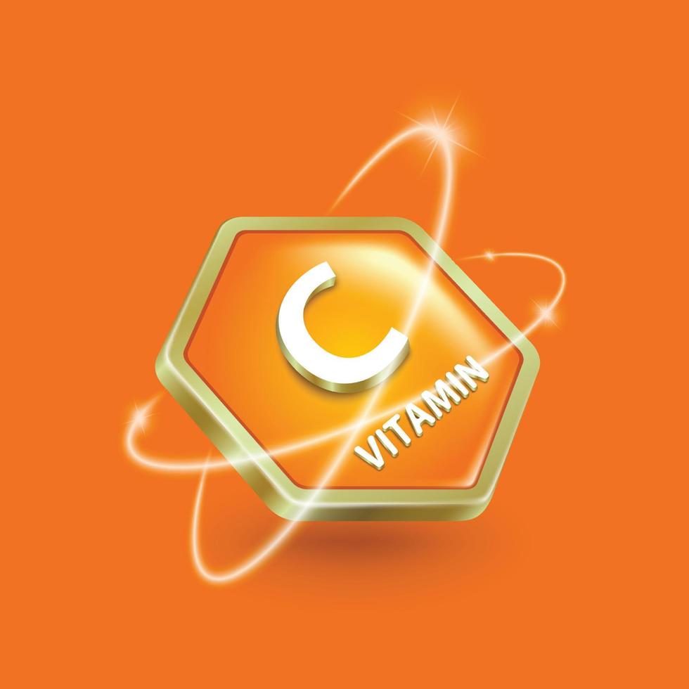 vitamin c hexagon logo label with light revolving around vector