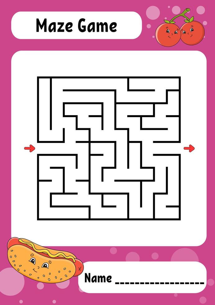 Square maze. Game for kids. Funny labyrinth. Education developing worksheet. Activity page. Puzzle for children. cartoon style. Riddle for preschool. Logical conundrum. Color vector illustration.