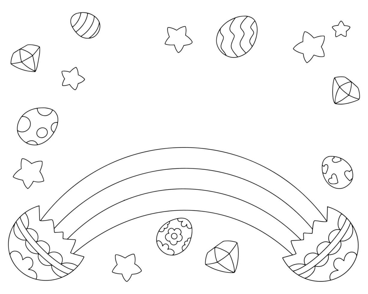 Rainbow and Easter eggs. Colored background for your design. For wallpapers, covers, postcards, banners. Vector illustration.