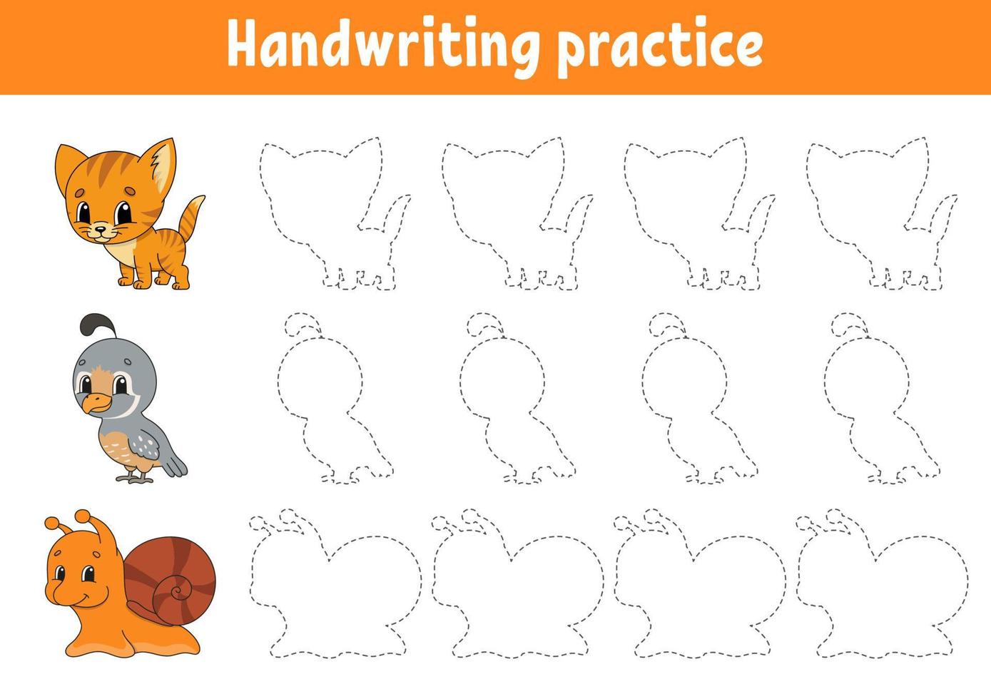 Handwriting pactice. Education developing worksheet. Activity page. Color game for children. Isolated vector illustration. cartoon character.