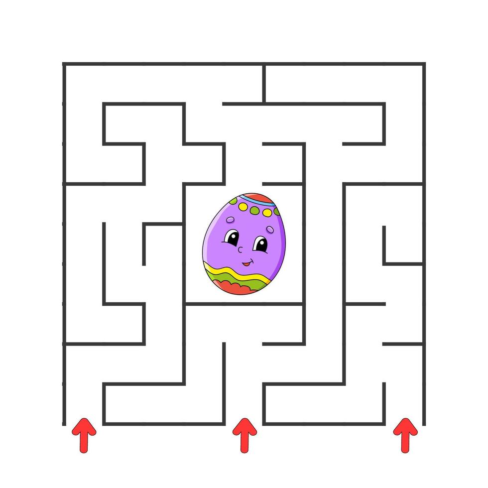 Square maze. Game for kids. Puzzle for children. cartoon character. Labyrinth conundrum. Color vector illustration. Find the right path. The development of logical and spatial thinking.