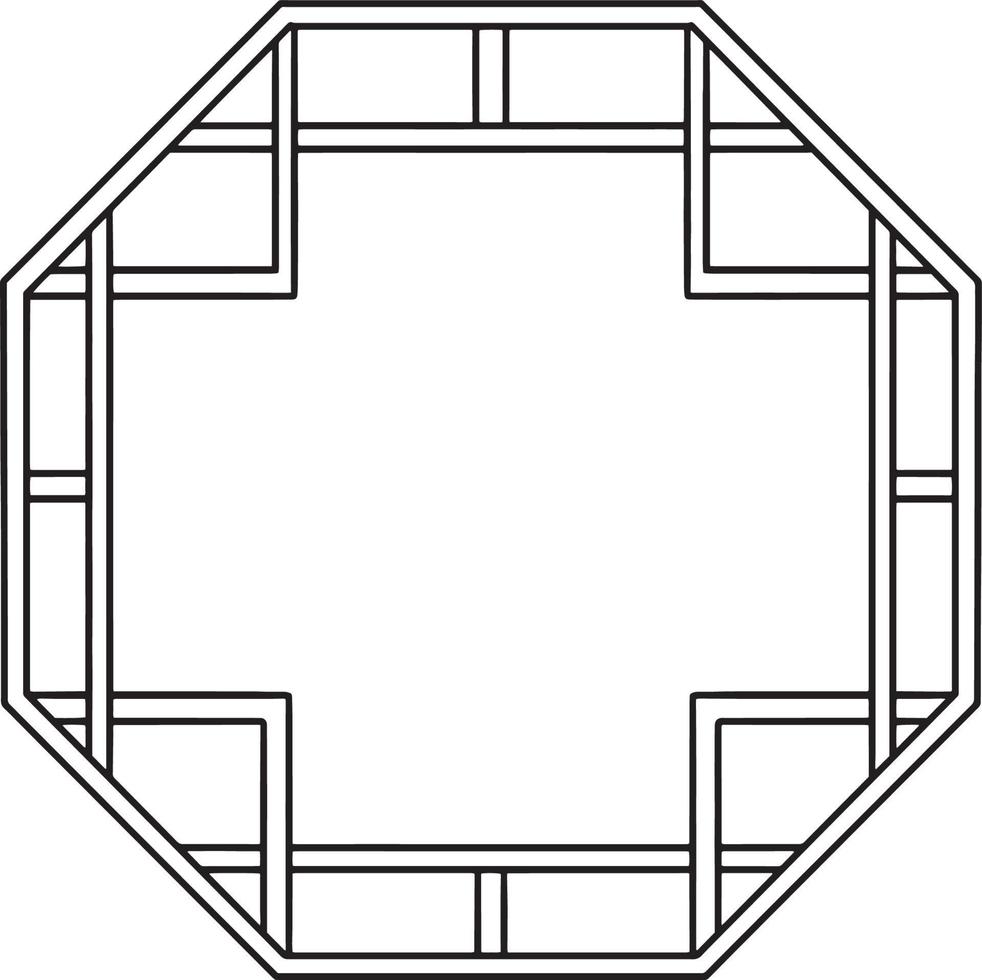 Chinese Octagon Window Isolated Coloring Page vector