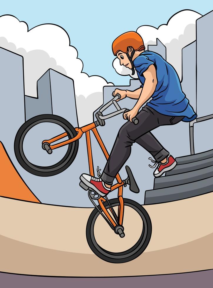 ilustración de dibujos animados de color de jinete de bmx vector