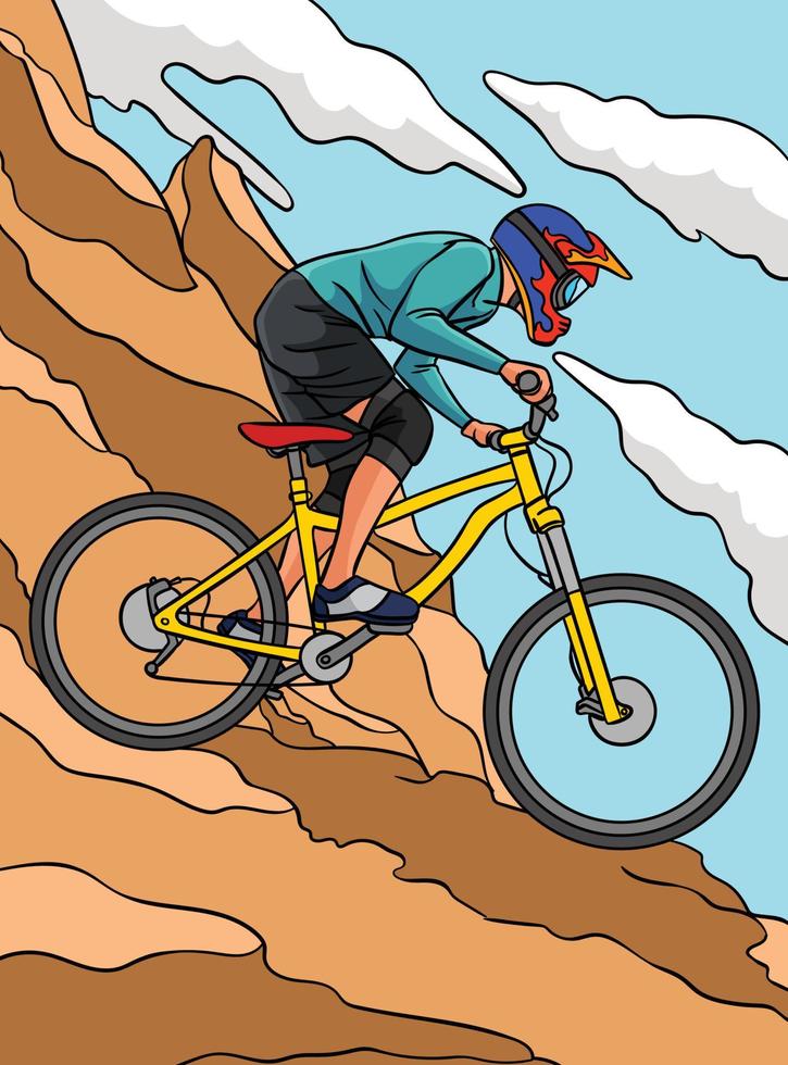 Mountain Biker Colored Cartoon Illustration vector
