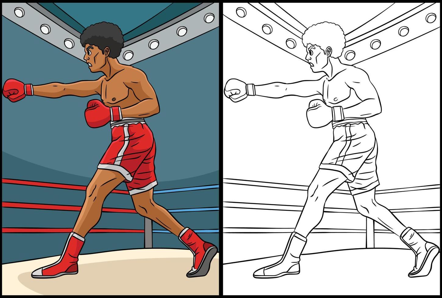Boxing Coloring Page Colored Illustration vector