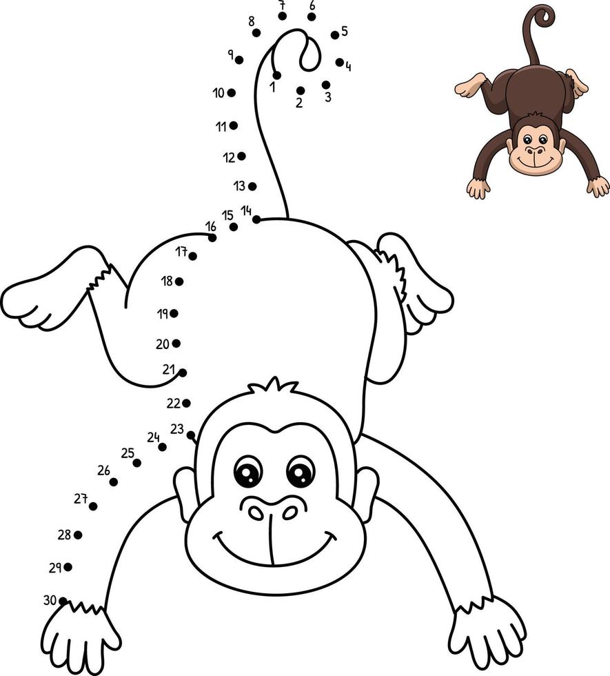 Dot to Dot Monkey Isolated Coloring Page for Kids vector