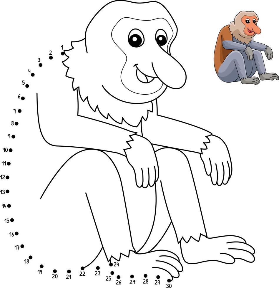 Dot to Dot Proboscis Monkey Isolated Coloring Page vector