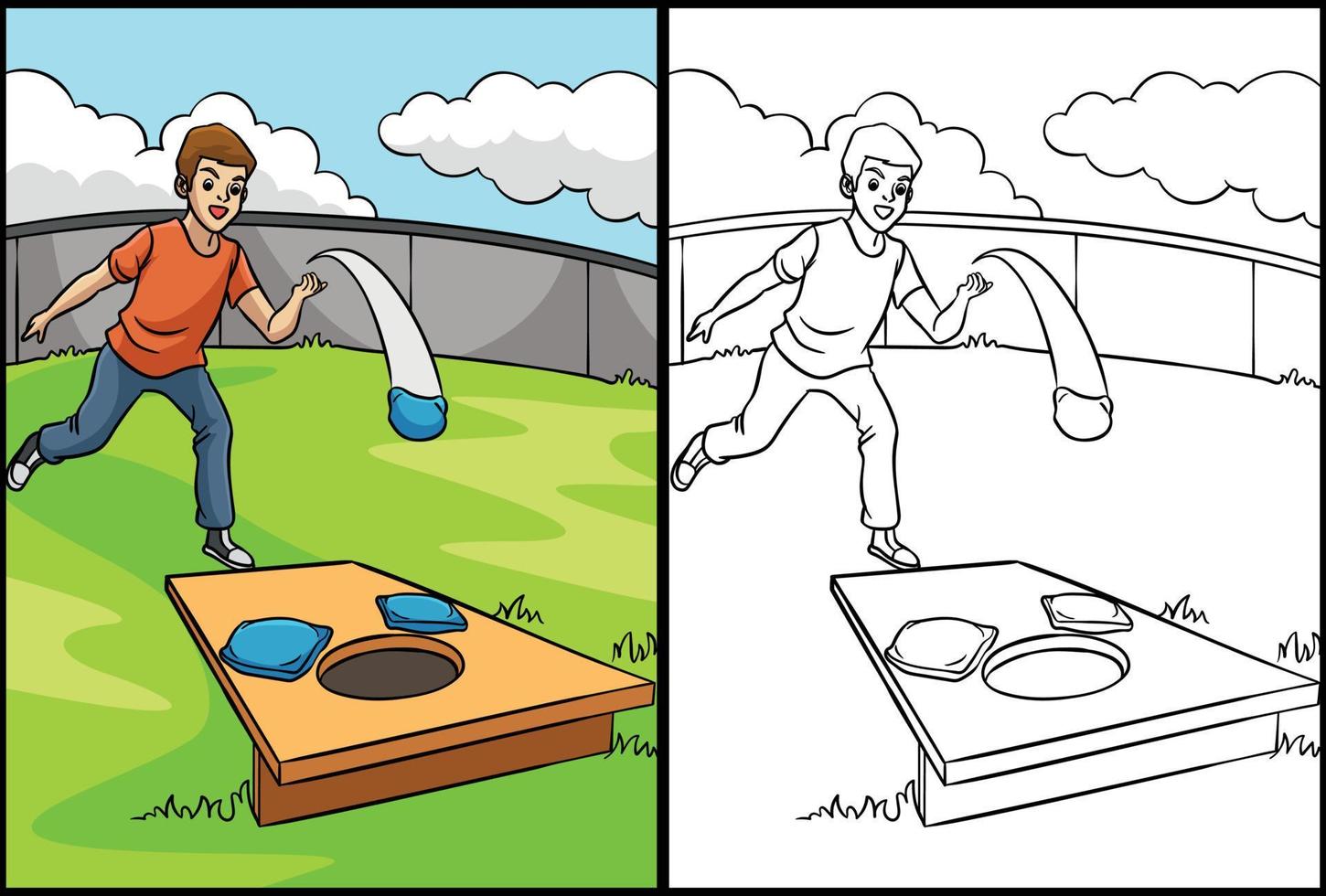 Cornhole Coloring Page Colored Illustration vector