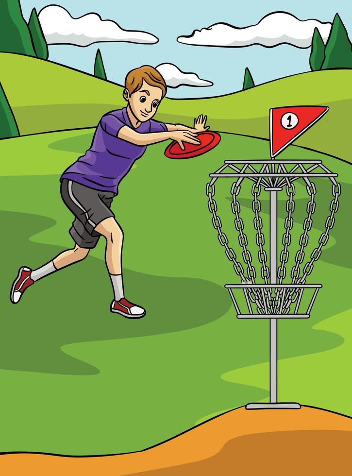 Disc Golf Colored Cartoon Illustration vector