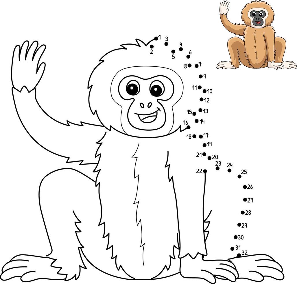 Dot to Dot Gibbon Animal Isolated Coloring Page vector