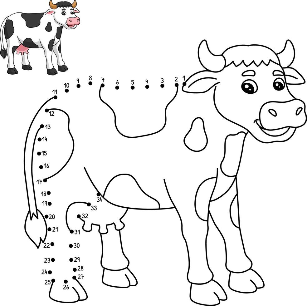 Dot to Dot Cow Isolated Coloring Page for Kids vector