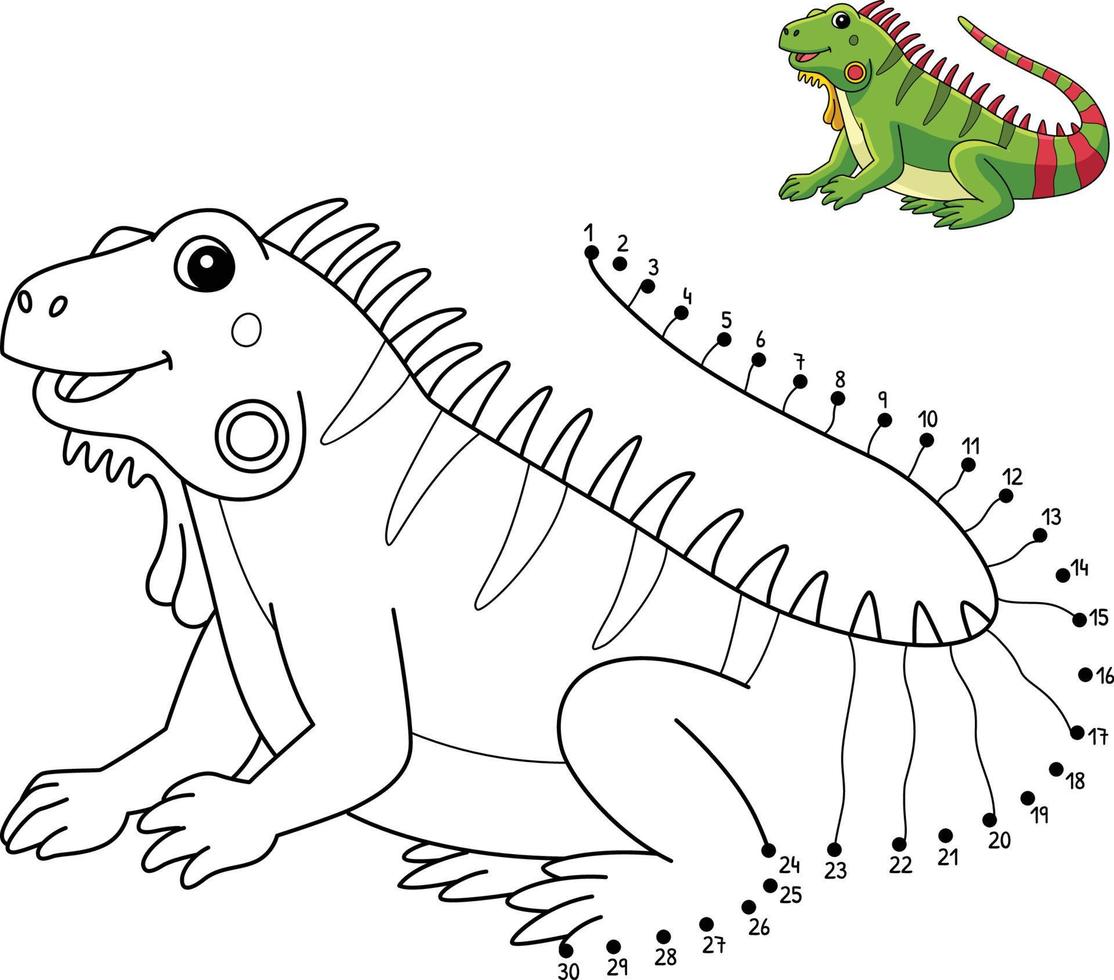 punto a punto iguana aislado página para colorear para niños vector