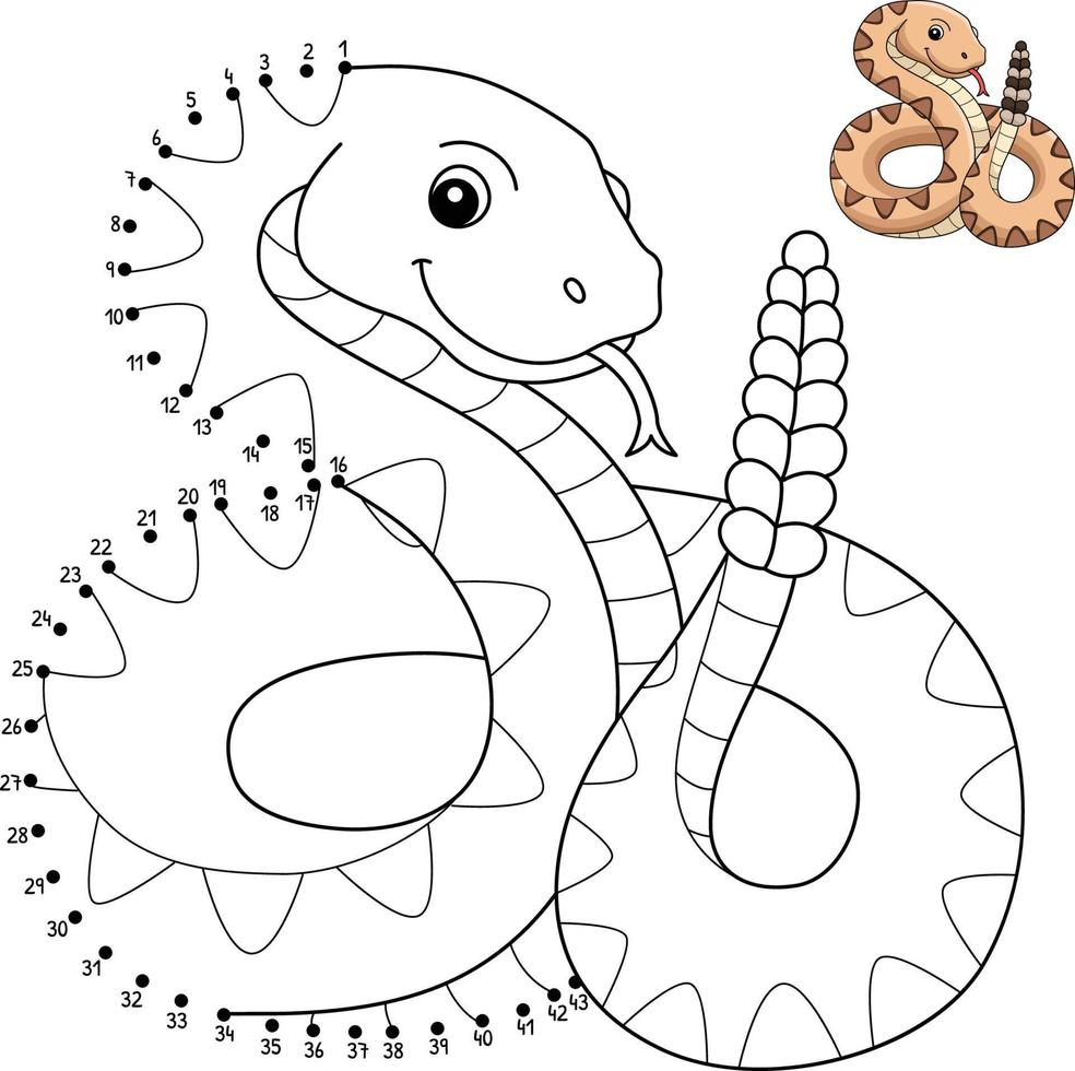 Dot to Dot Rattlesnake Isolated Coloring Page vector