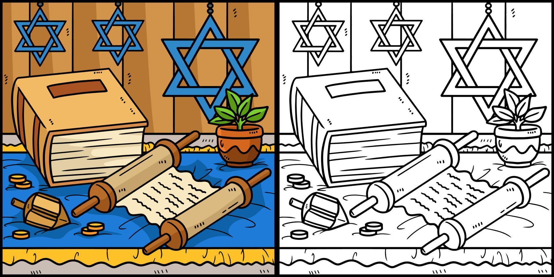 Hanukkah Torah Scroll and Book Illustration vector
