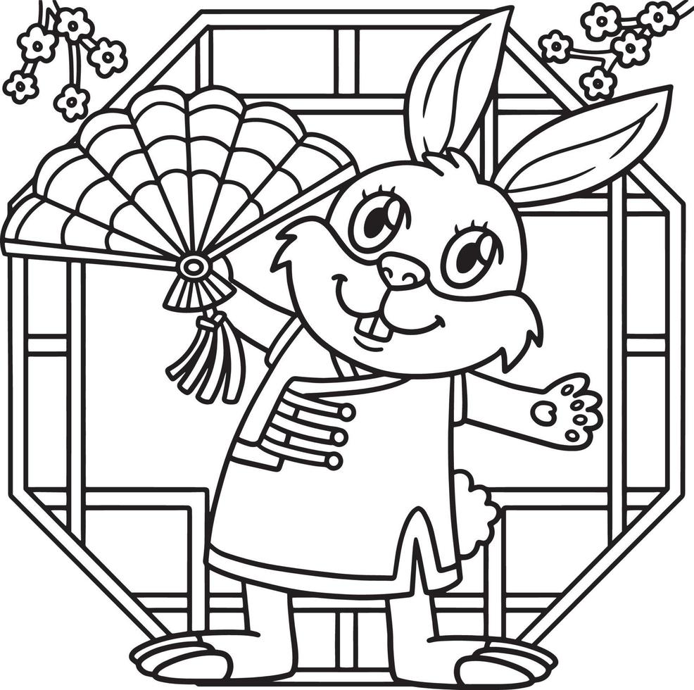 Rabbit Chinese Fan Year Of The Rabbit Coloring vector