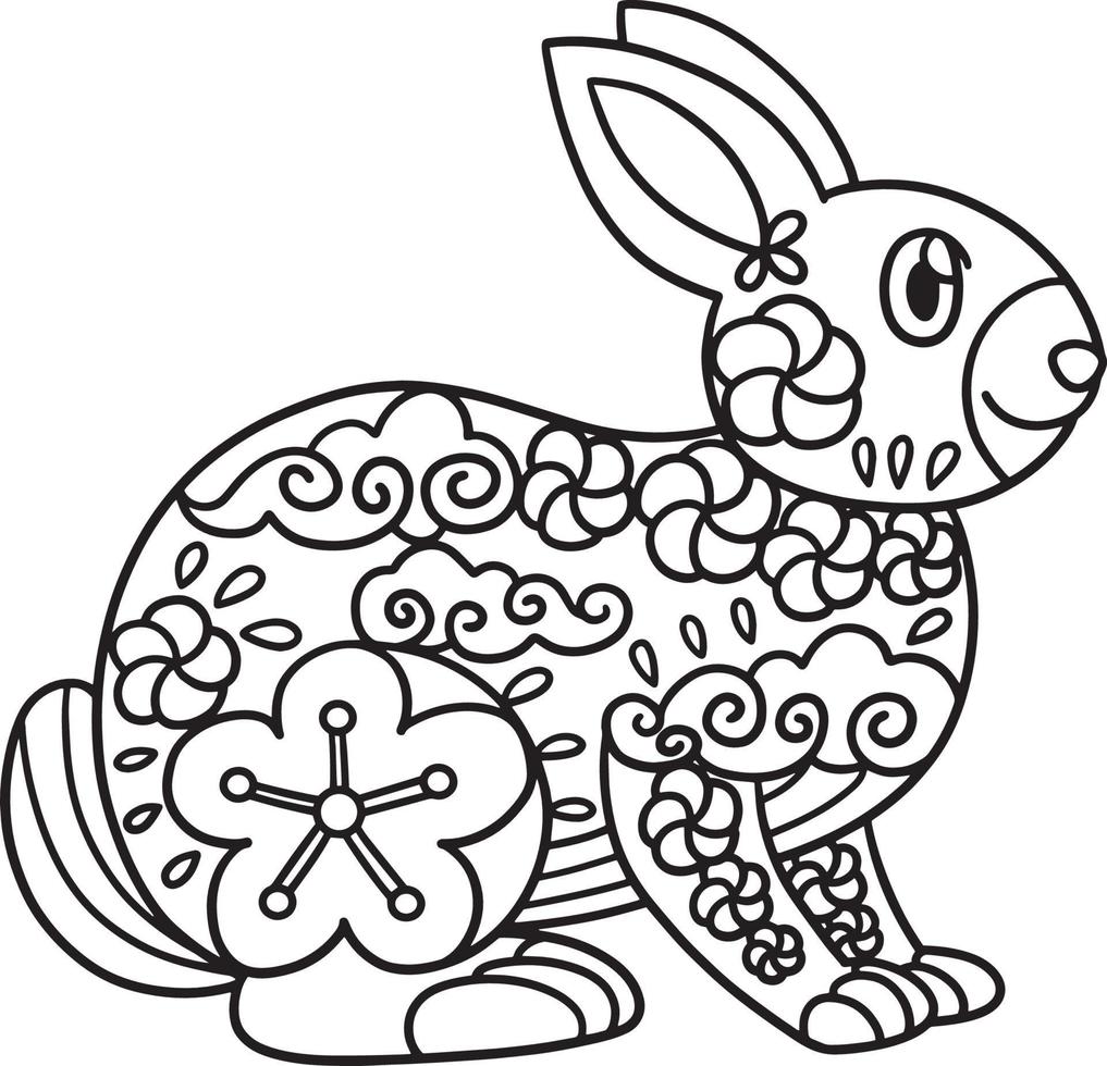 Rabbit Mandala Isolated Coloring Page vector