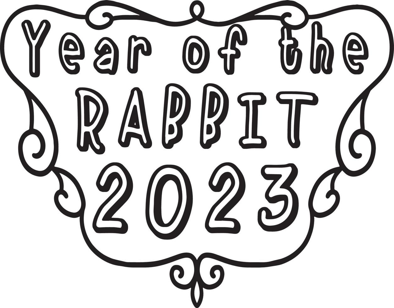 Year of Rabbit 2023 Isolated Coloring Page vector