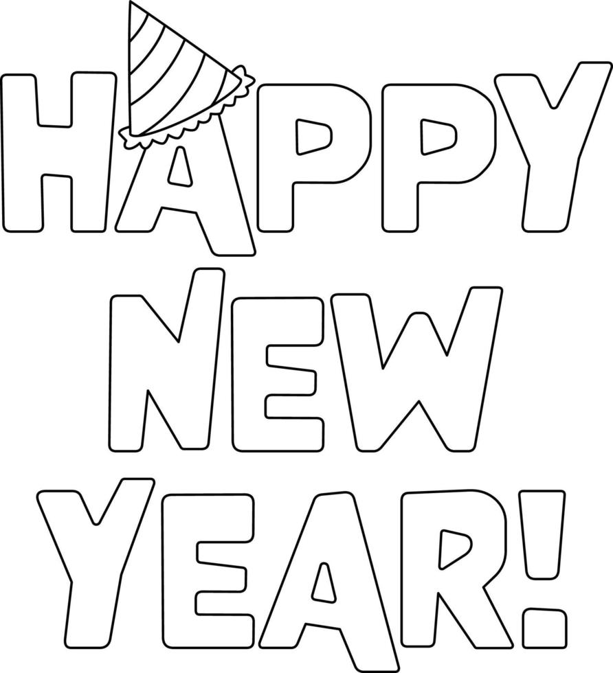 Happy New Year Isolated Coloring Page for Kids vector